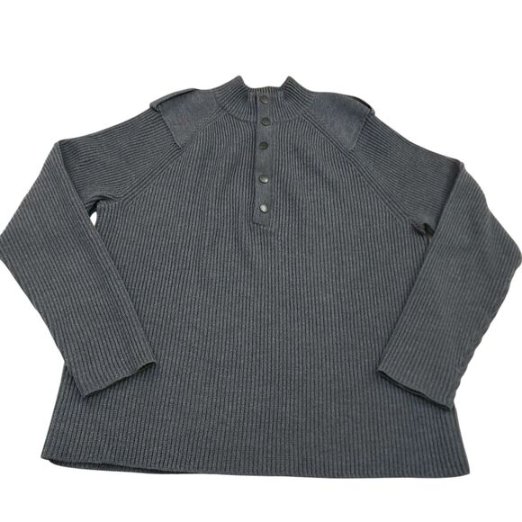 Banana Republic Sweater Men XL Gray Wool Ribbed Pullover Heavyweight Epaulettes - Picture 2 of 12